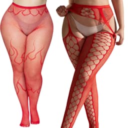 Plus Size 90-140kg Women's High Waist Sexy Fishnet Black Tight Exotic Fishnet Pantyhose Flame Halloween Patterned Nylons Stockin