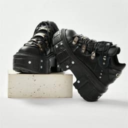 Punk Style Women Black Shoes Rock Metal Decor Lace-up Heel Height Platform Shoes Gothic Man Sneakers Women Ankle Boots 2025 New