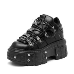 Punk Style Women Black Shoes Rock Metal Decor Lace-up Heel Height Platform Shoes Gothic Man Sneakers Women Ankle Boots 2025 New