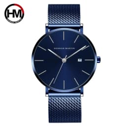 Classic Bauhaus Design Men Watch Dark Blue Japan Quartz Waterproof Stainless Steel Fashion Business Calendar Ultra Thin Watches