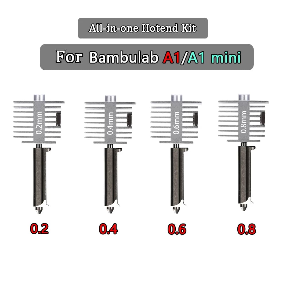 Upgraded Hotend Kit For Bamb Lab A1/A1 Mini Fast Speed Hot End Assembly 0.2/0.4/0.6/0.8mm Hardened Steel Nozzle 3D Printer Part