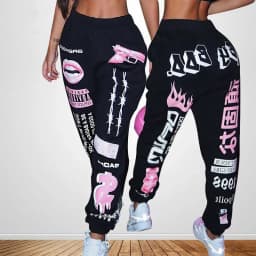 Summer New Printed Fashion Elastic Waist Sports Casual Harlan Pants for Women