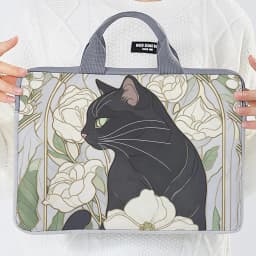 1pc, Two Styles, Camellia Black Cat Pattern Printed Laptop Bag Soft Laptop Fabric Cover Suitable for 14 inch Laptops
