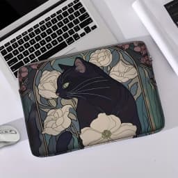 1pc, Two Styles, Camellia Black Cat Pattern Printed Laptop Bag Soft Laptop Fabric Cover Suitable for 14 inch Laptops