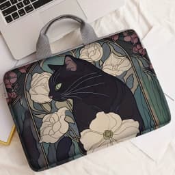 1pc, Two Styles, Camellia Black Cat Pattern Printed Laptop Bag Soft Laptop Fabric Cover Suitable for 14 inch Laptops