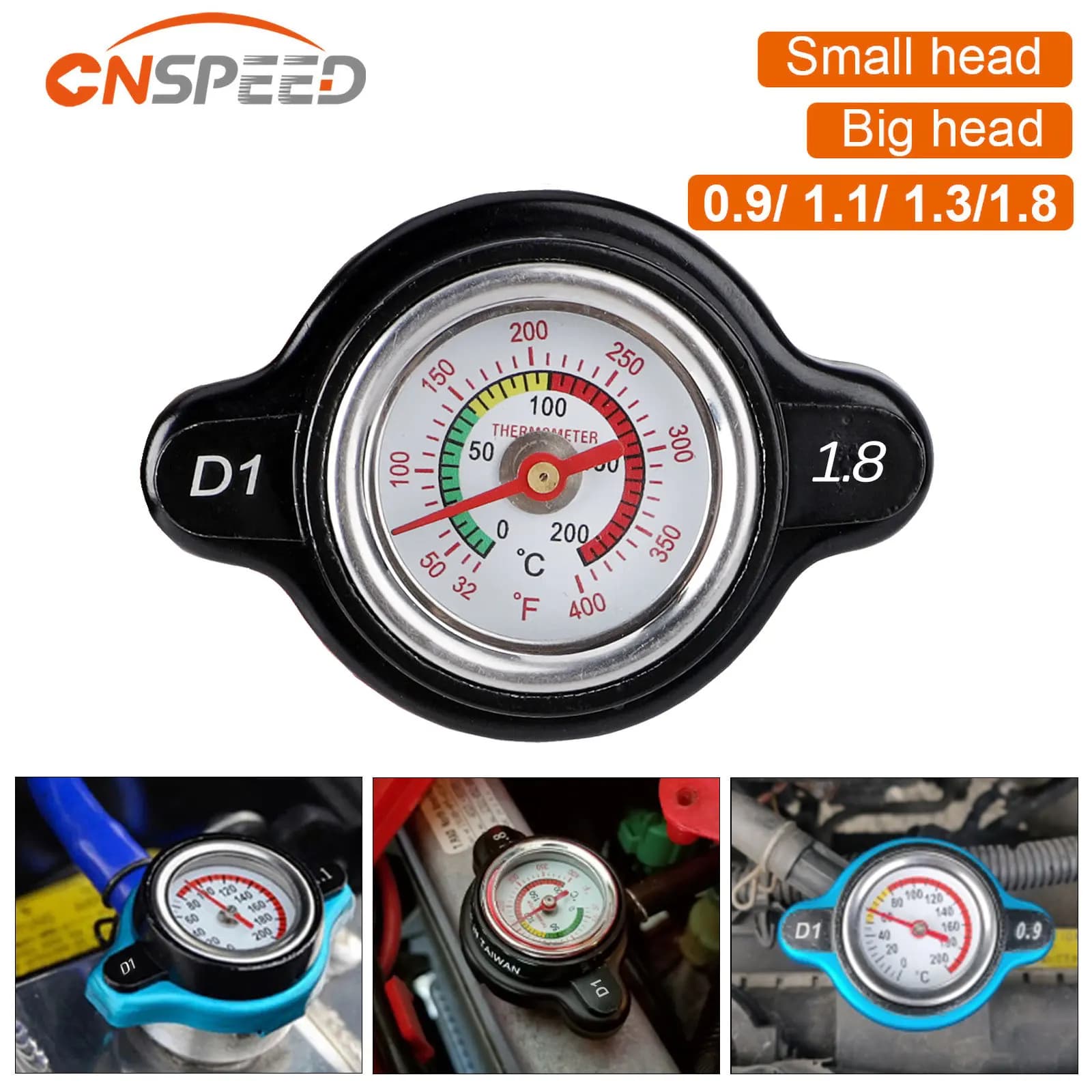 For Motorcycles Car Racing Radiator Cap Tank Cover Head Thermometer Water Temperature Gauge 0.9 1.1 1.3 1.8Bar with Utility Safe