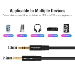 Vention 2.5mm to 3.5mm Audio Cable Aux Adapter Jack 3.5 to 2.5 Male Cable For Headphones Speaker SmartPhone Car Connector Cord