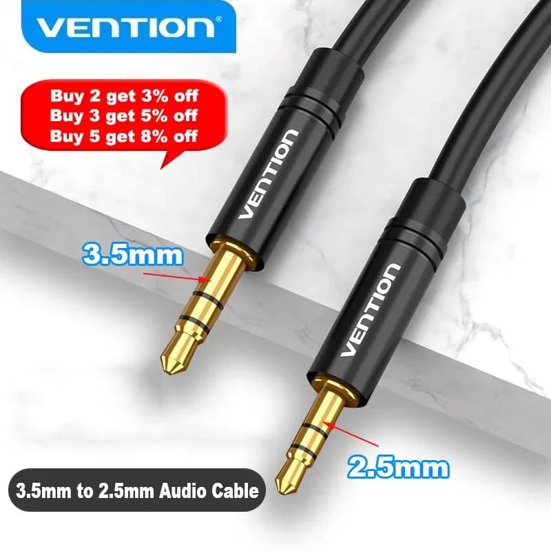 Vention 2.5mm to 3.5mm Audio Cable Aux Adapter Jack 3.5 to 2.5 Male Cable For Headphones Speaker SmartPhone Car Connector Cord