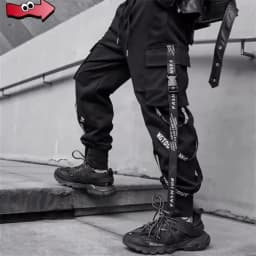 Black Cargo Pants Men Joggers Cargo Trousers for Men Jogging Japanese Streetwear Hip Hop Hippie Techwear Gothic Ribbon Pants