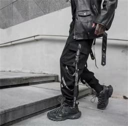 Black Cargo Pants Men Joggers Cargo Trousers for Men Jogging Japanese Streetwear Hip Hop Hippie Techwear Gothic Ribbon Pants