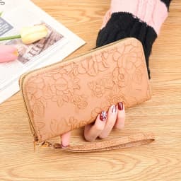 Floral Embossed Long Wallet, PU Leather Credit Card Holder, Simple Trendy Phone Coin Clutch Purse For Women Hand-painted Wallet