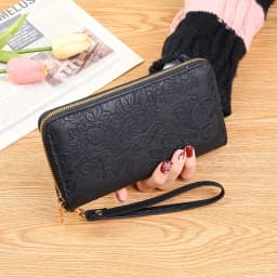 Floral Embossed Long Wallet, PU Leather Credit Card Holder, Simple Trendy Phone Coin Clutch Purse For Women Hand-painted Wallet