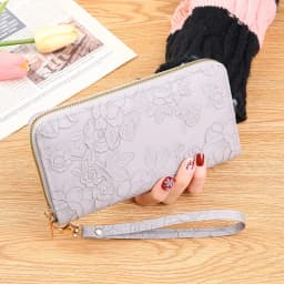 Floral Embossed Long Wallet, PU Leather Credit Card Holder, Simple Trendy Phone Coin Clutch Purse For Women Hand-painted Wallet