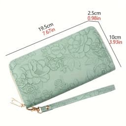Floral Embossed Long Wallet, PU Leather Credit Card Holder, Simple Trendy Phone Coin Clutch Purse For Women Hand-painted Wallet