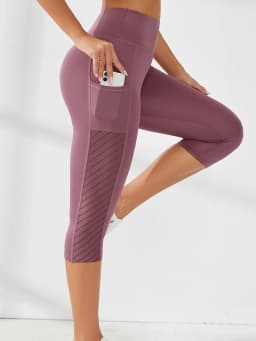 Side Pockets Calf Length Yoga Pants Solid Color high elasticity Leggings High Waist For Women Tummy Control Workout Pants