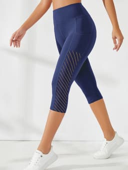Side Pockets Calf Length Yoga Pants Solid Color high elasticity Leggings High Waist For Women Tummy Control Workout Pants