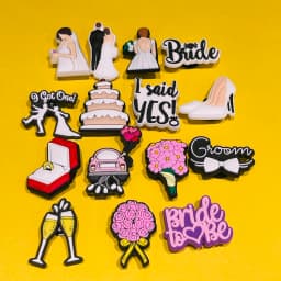 New Arrival 1-15Pcs Groom Bride To Be PVC Wedding Garden Shoe Buckle Charms DIY Clogs Accessories Fit Adult Bracelet