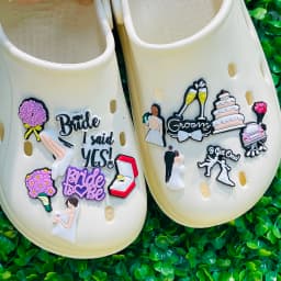New Arrival 1-15Pcs Groom Bride To Be PVC Wedding Garden Shoe Buckle Charms DIY Clogs Accessories Fit Adult Bracelet