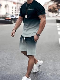 New Men's Outfit Summer Short Sleeve T Shirt Set Fashion 2 Piece Sportwear 3D Printed Casual Shorts Sweatshirt Men's Tracksuit