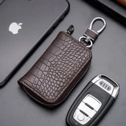Portable Keychain Wallet for Men Women Large-Capacity Double Zipper Key Pouch Bag Suede Leather Key Case Unisex Coin Purse
