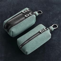 Portable Keychain Wallet for Men Women Large-Capacity Double Zipper Key Pouch Bag Suede Leather Key Case Unisex Coin Purse