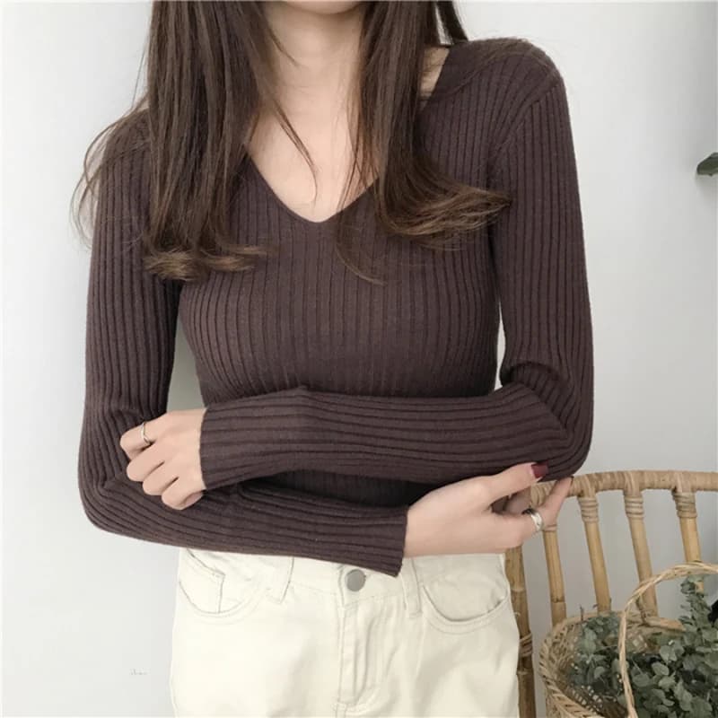 Korean Spring V Neck Sweater Knitted Fashion Sweaters 2026 Slim Winter Tops For Women Pullover Jumper Pull Femme Truien Dames