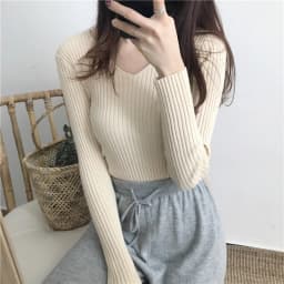 Korean Spring V Neck Sweater Knitted Fashion Sweaters 2026 Slim Winter Tops For Women Pullover Jumper Pull Femme Truien Dames