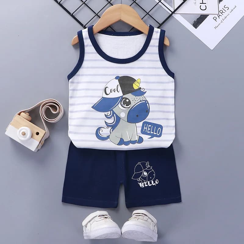 Summer Vest Boys Girls Pajamas Sets Cartoon Cotton Children Boy Girl Sleepwear Nightwear Kids Lightning Pyjamas Suit