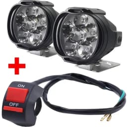Motorcycle Headlight Spot Lights High Bright Waterproof Scooter Auxiliary Lamp Spotlights 6 LED Fog Bulb Work Lights with Switch