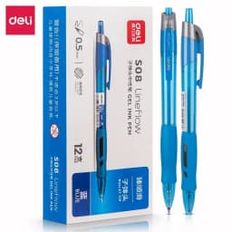 12Pcs Set deli Ballpen Retractable Gel Pens Black Blue Ink 0.5mm Ballpoint Replaceable Refills Office School Supplies Stationery