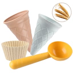 4-Piece Set Beige Cakeembry Play House Toy Beach Ice Cream Tube Digging Spoon Cakes Embryo Set Plastic Ice Cream Cup Beach Toy