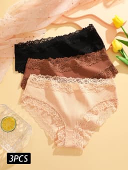 3PCS/Set Sexy Lace Cotton Panties for Women Flroal Lace Seamless Briefs Low Rise Lingerie Female Breathable Soft Underwear S-XL