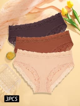 3PCS/Set Sexy Lace Cotton Panties for Women Flroal Lace Seamless Briefs Low Rise Lingerie Female Breathable Soft Underwear S-XL