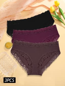 3PCS/Set Sexy Lace Cotton Panties for Women Flroal Lace Seamless Briefs Low Rise Lingerie Female Breathable Soft Underwear S-XL