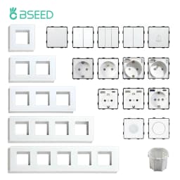 BSEED 1/2/3Gang 1/2Way Wall Button Switch Wall Power Socket Electrical Outlets Part Glass Frame DIY Module Part Free Combination
