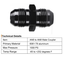 Oil Fuel Hose End Adapter an Straight AN Male To AN Male Coupler AN4 AN6 AN8 AN10 Fittings Aluminum Male Flare AN8 Fitting