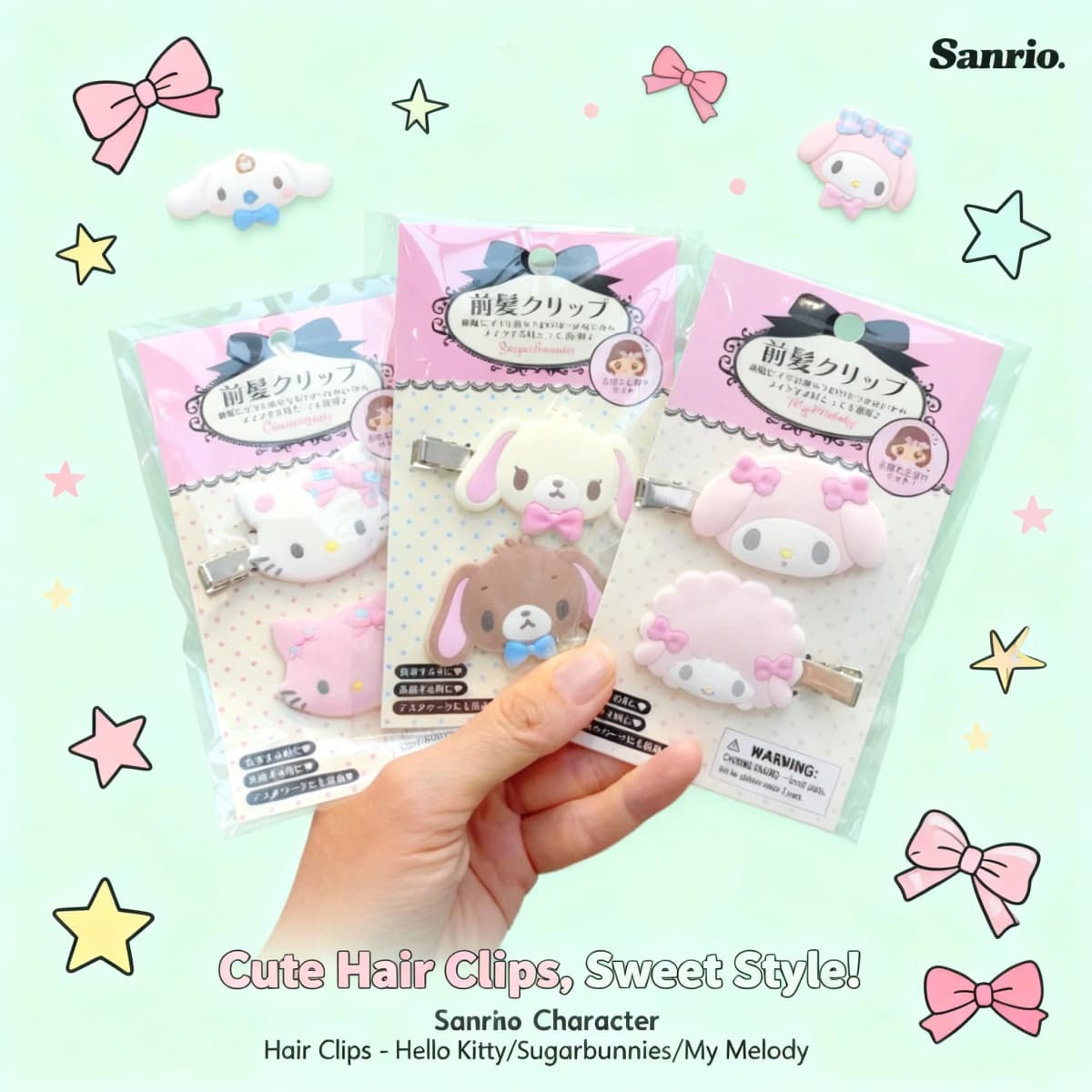 Kawaii Sugarbunnies Hairpin Cartoon Kuromi My Melody Sweet Girl Bangs Side Clip Creative Cinnamoroll Hair Clips Christmas Gifts