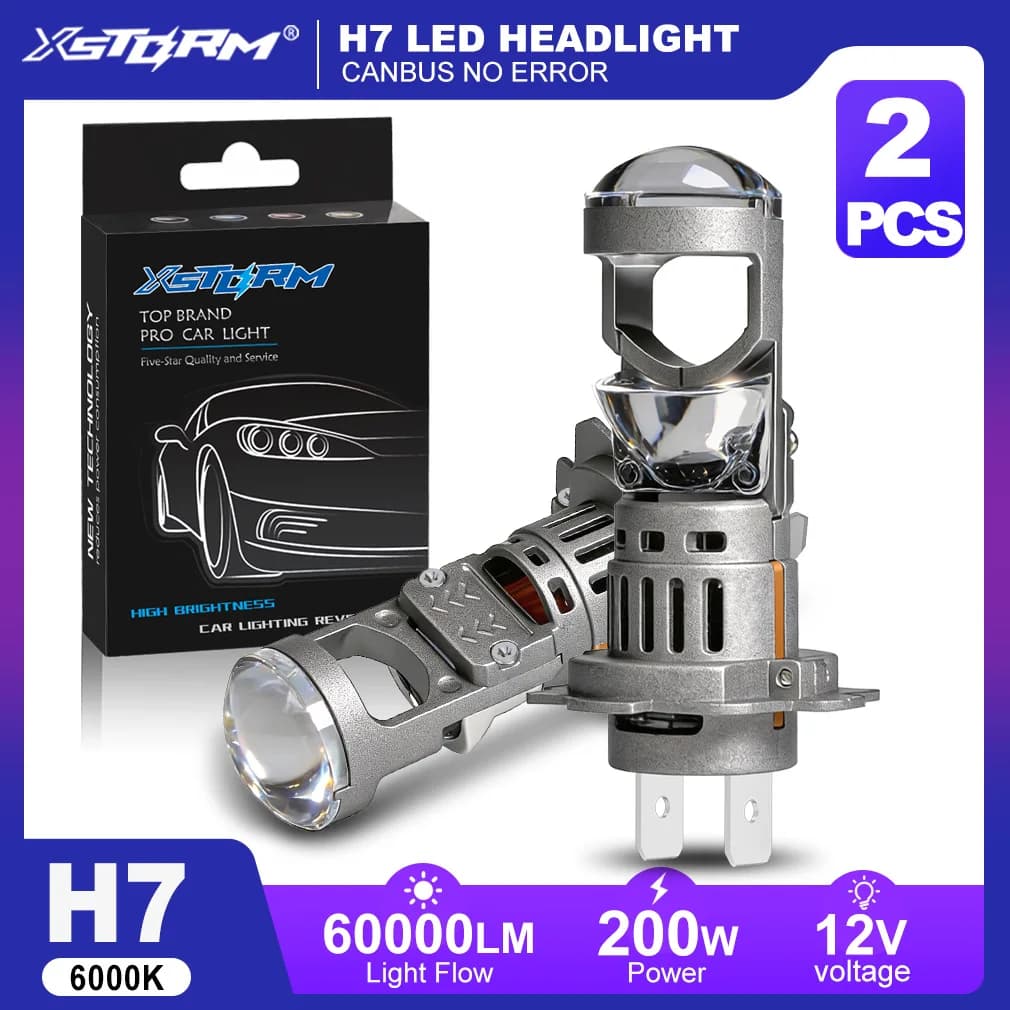 XSTORM H7 LED Projector Lens Headlight Canbus 60000LM 200W H4 LED Lights Bulbs for Car With Fan Turbo Lmaps Motorcycle Headlight