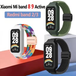 Magnetic Braided Strap+Case for Xiaomi Smart Mi Band 9 8 Active Accessories Sport Nyon Loop Bracelet+Cover Correa Redmi Band 3 2