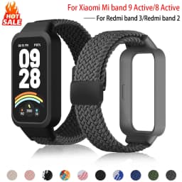 Magnetic Braided Strap+Case for Xiaomi Smart Mi Band 9 8 Active Accessories Sport Nyon Loop Bracelet+Cover Correa Redmi Band 3 2