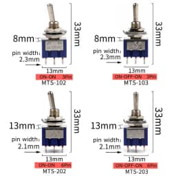 5Pcs Toggle Switch ON-ON/ON-OFF-ON 3/6 Pin 2/3 Position Latching MTS-102 103 202 AC 125V/6A 250V/3A Power Button Switch Car