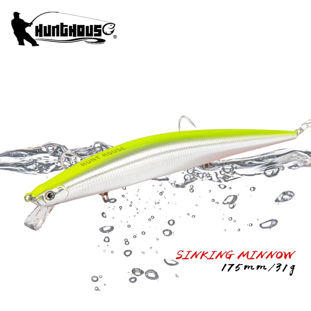 Hunthouse Tide Minnow Flyer Fishing Lure 175mm 31g Long Casting Sinking Hard Bait Pesca Jerkbaits Seabass Pike Tackle