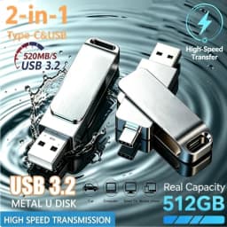 512GB USB 3.2 2 in 1 Flash Drive High Speed Metal Pendrive Waterproof Type C Memory Stick for Phone PC Laptop Data Transfer 2026