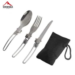 3 pcs 1 Set Portable Outdoor Camping Travel Picnic Foldable Stainless Steel Cutlery Set Spoon Fork Knife Tableware
