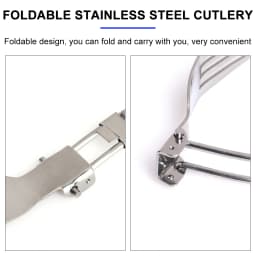 3 pcs 1 Set Portable Outdoor Camping Travel Picnic Foldable Stainless Steel Cutlery Set Spoon Fork Knife Tableware