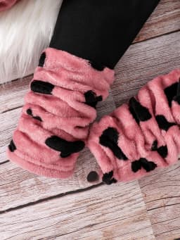 Spring and winter girls fashion home casual 2-piece micro stretch warm comfortable love plush hooded top + stretch tight pants