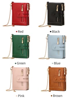 Classic and Fashionable Women's Double Zipper Short Wallet with Detachable Small Card Clip Multifunctional Three Fold Wallet