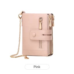 Classic and Fashionable Women's Double Zipper Short Wallet with Detachable Small Card Clip Multifunctional Three Fold Wallet