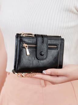 Classic and Fashionable Women's Double Zipper Short Wallet with Detachable Small Card Clip Multifunctional Three Fold Wallet