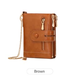 Classic and Fashionable Women's Double Zipper Short Wallet with Detachable Small Card Clip Multifunctional Three Fold Wallet